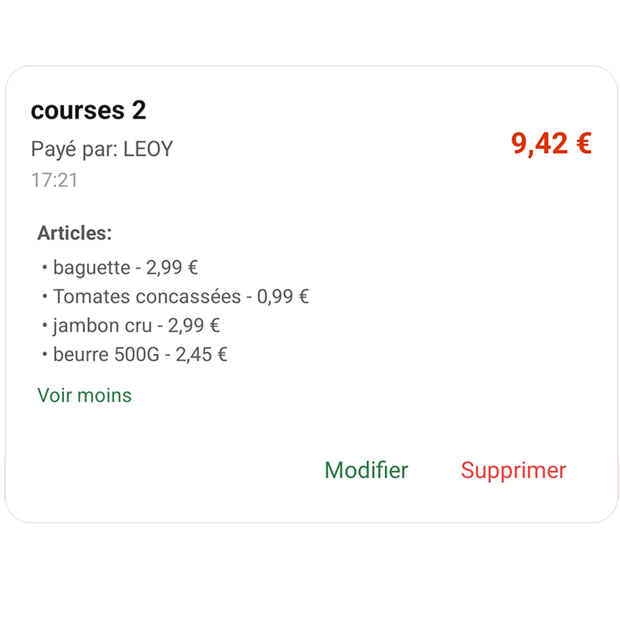 Détail d'une dépense Freecount
